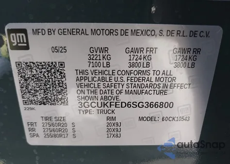 2025 Chevrolet Silverado 1500 4Wd Short Bed Lt Trail Boss z USA, uszkodzony, nr VIN 3GCUKFED6SG366800